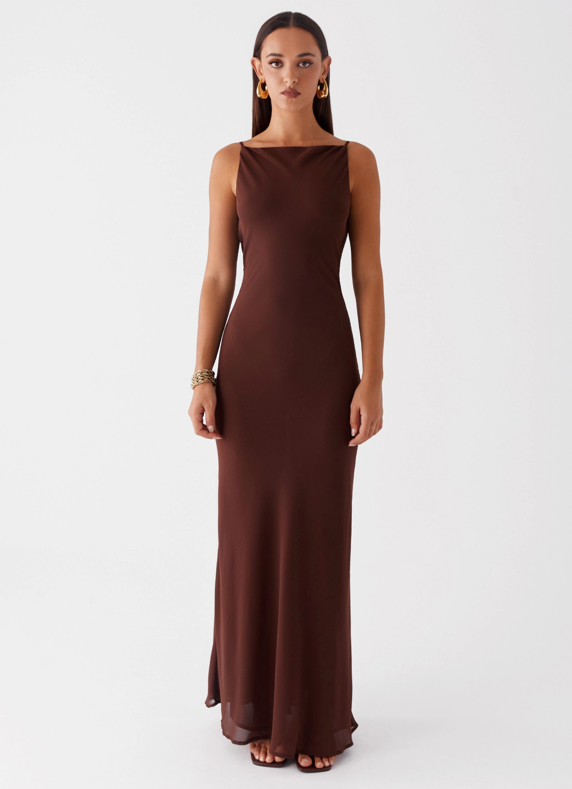 Dove High Neck Maxi Dress - Chocolate Light Flow