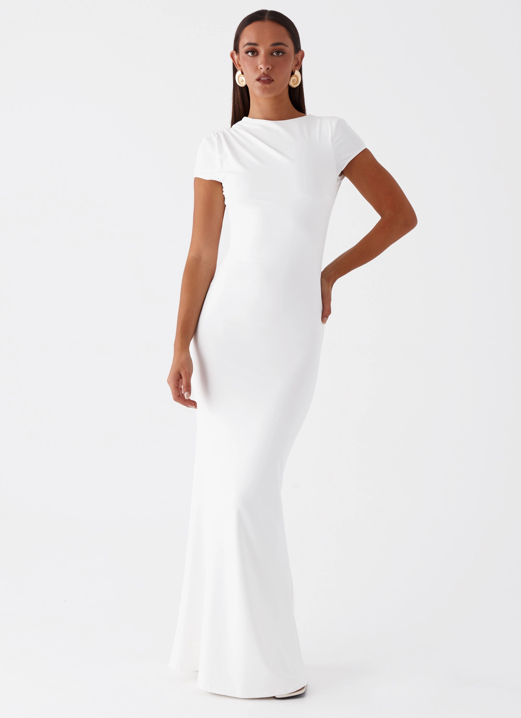 Imogen Maxi Dress - White Printed-Fabric Mid Fit