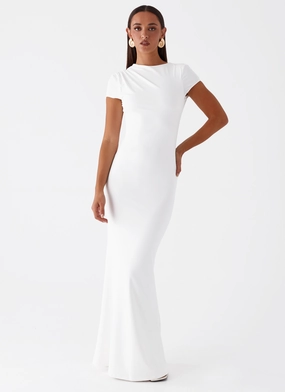 Imogen Maxi Dress - White Printed-Fabric Mid Fit
