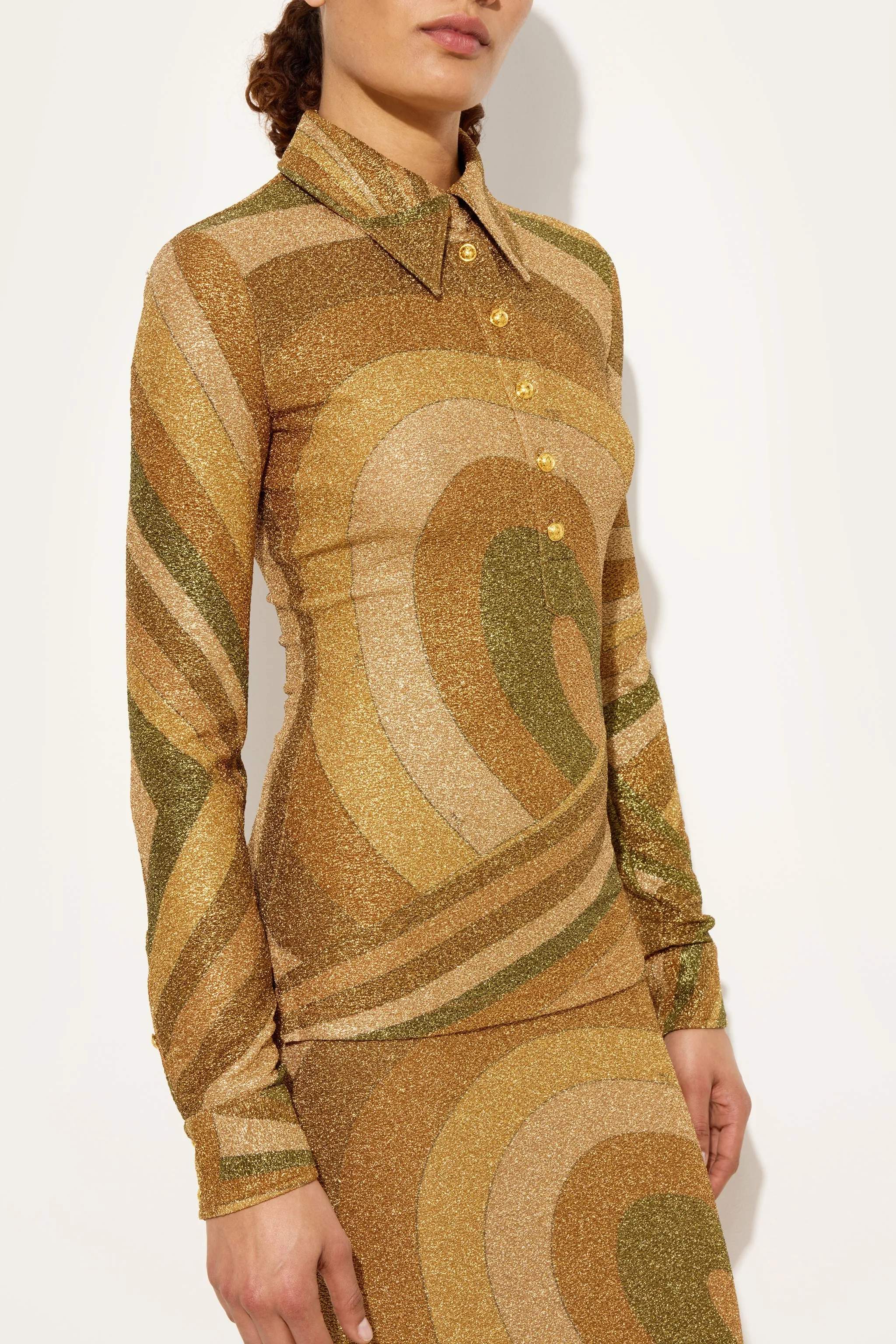 Iride Print Lam?? Jersey Top Hidden Placket Cozy Feel