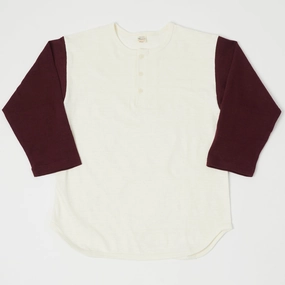 Warehouse & Co 4058 Baseball Henley - Cream/Bordeaux Casual Vibes