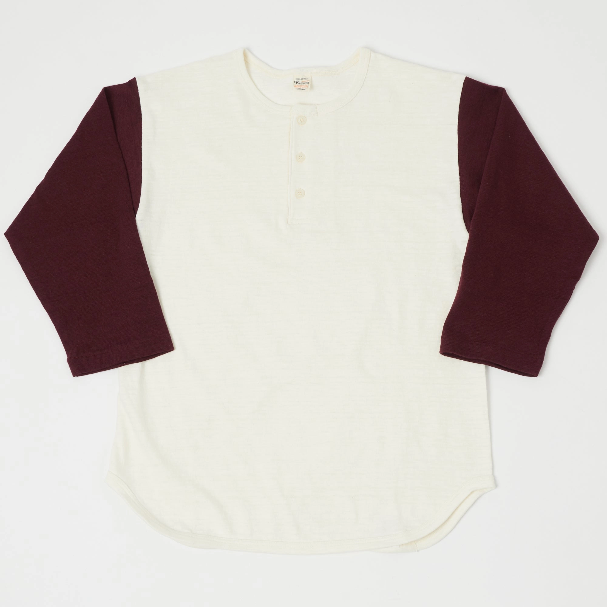Warehouse & Co 4058 Baseball Henley - Cream/Bordeaux Casual Vibes