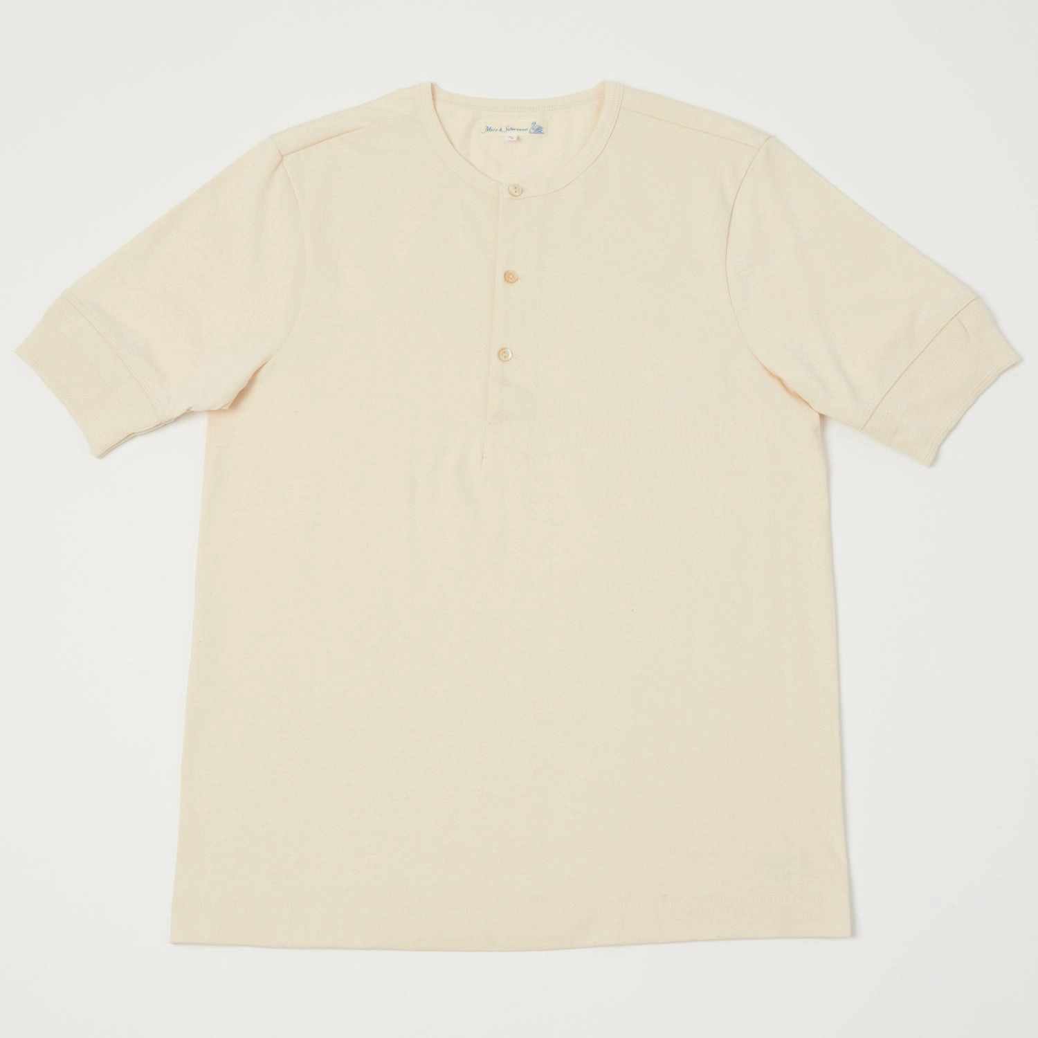 Temperature Regulating Fabric Merz b. Schwanen 207 Short Sleeve Henley - Nature
