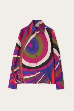 Moisture Management Tech Soft Touch Fabric Iride Print Silk Twill Shirt