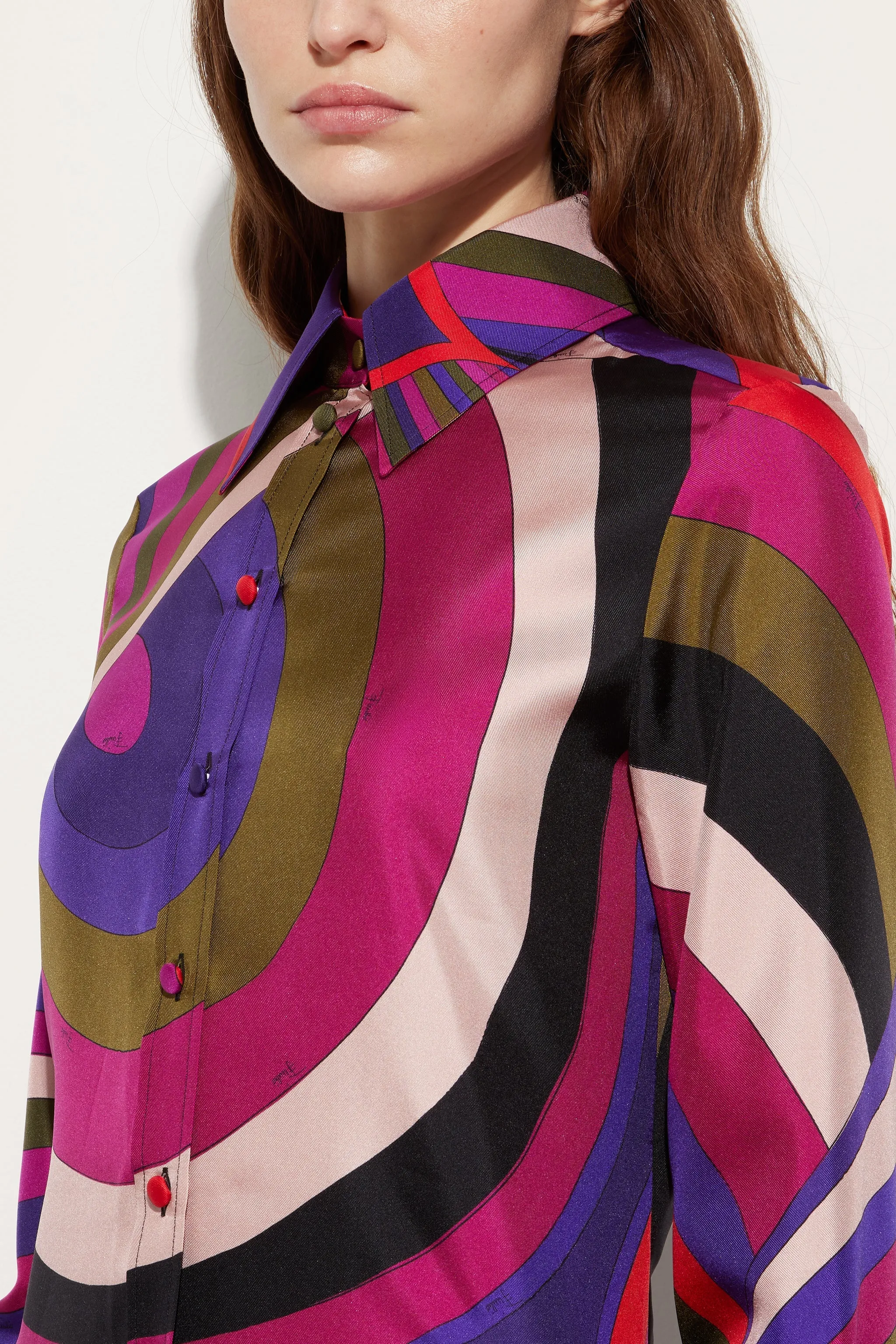 Iride Print Silk Twill Shirt Fall Foliage