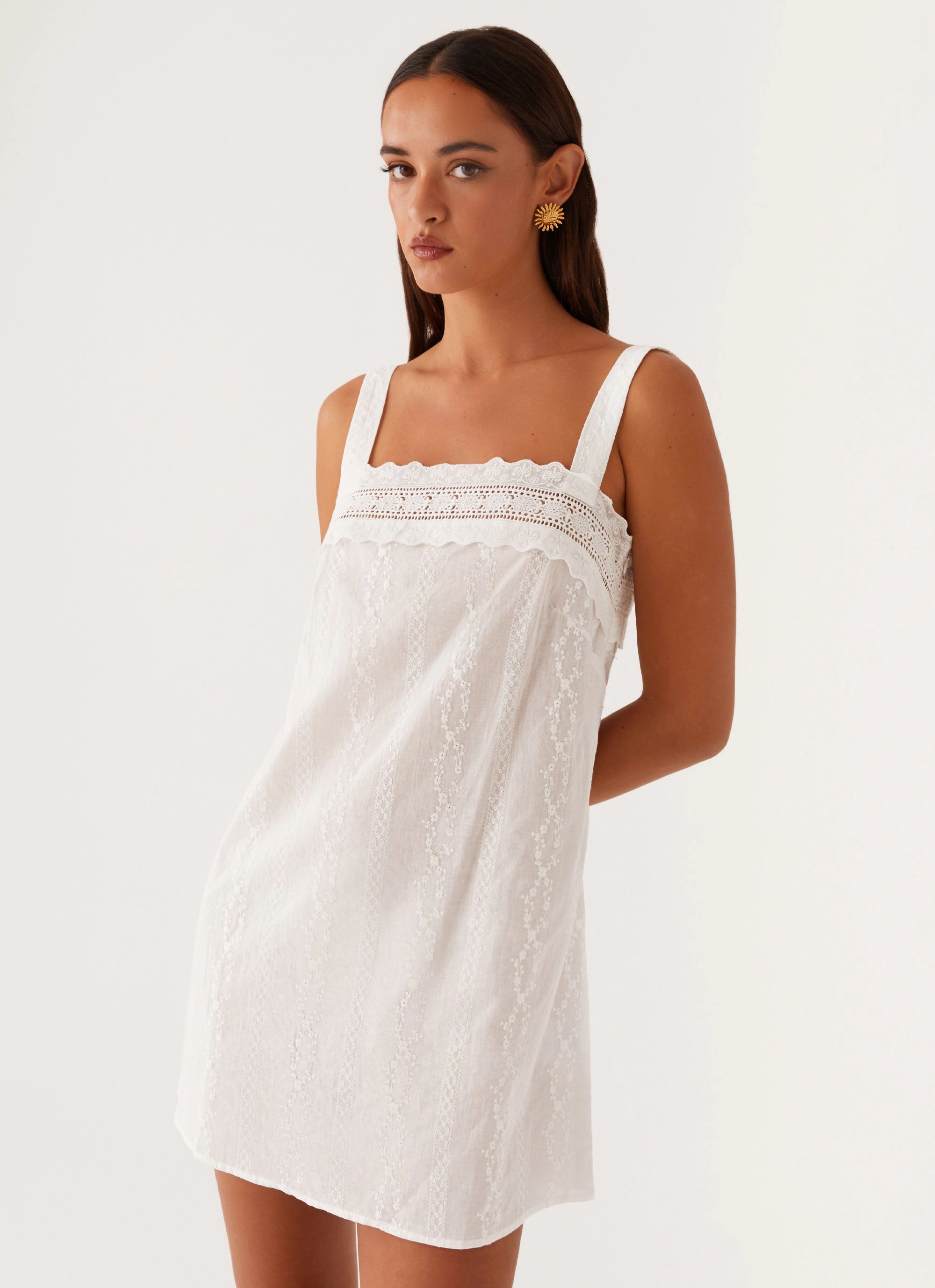 Timeless Edge Flare Hem Calla Broderie Mini Dress - White