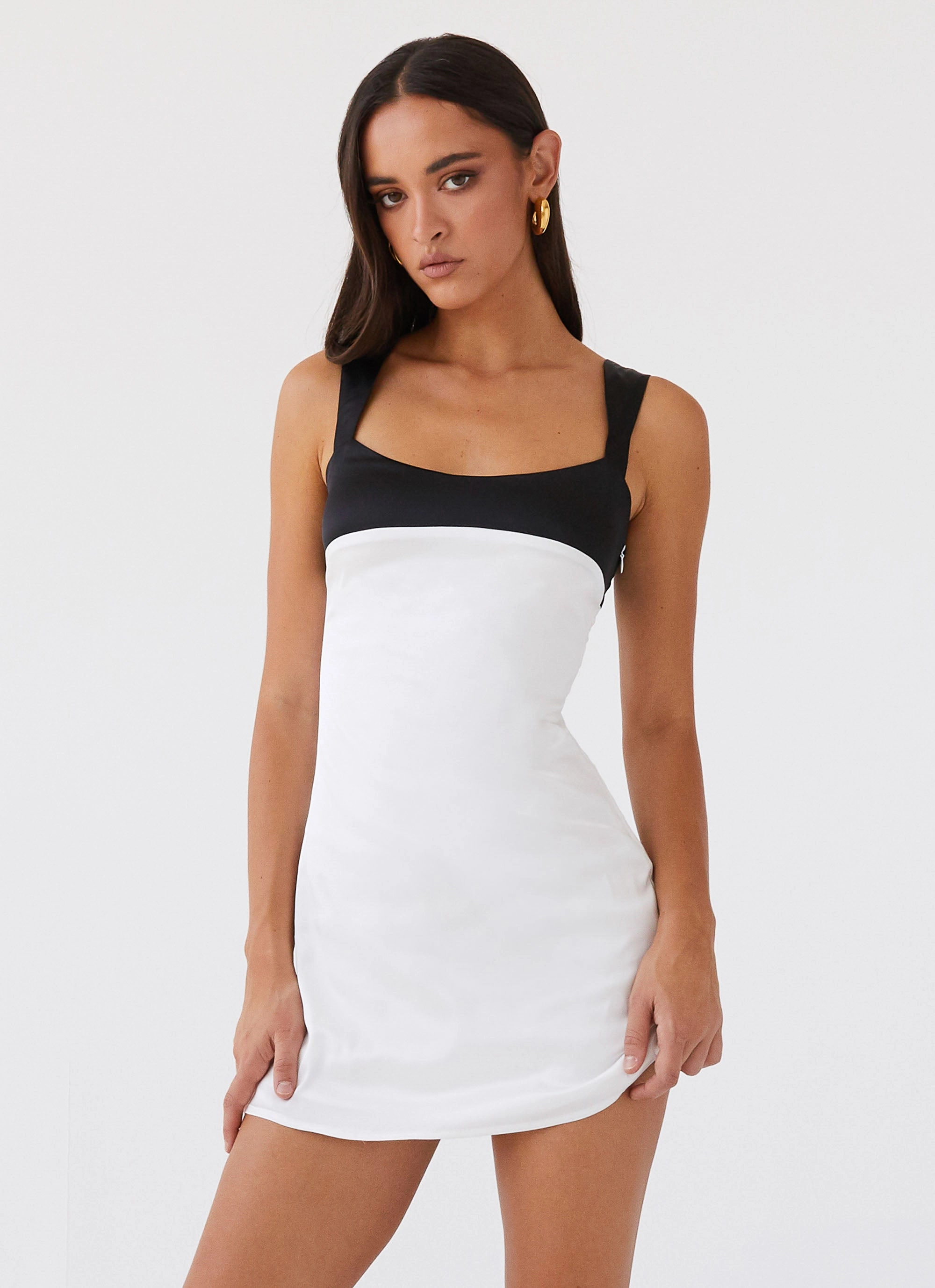 Work Fit Romantic Soft Odette Satin Mini Dress - Noir Pearl