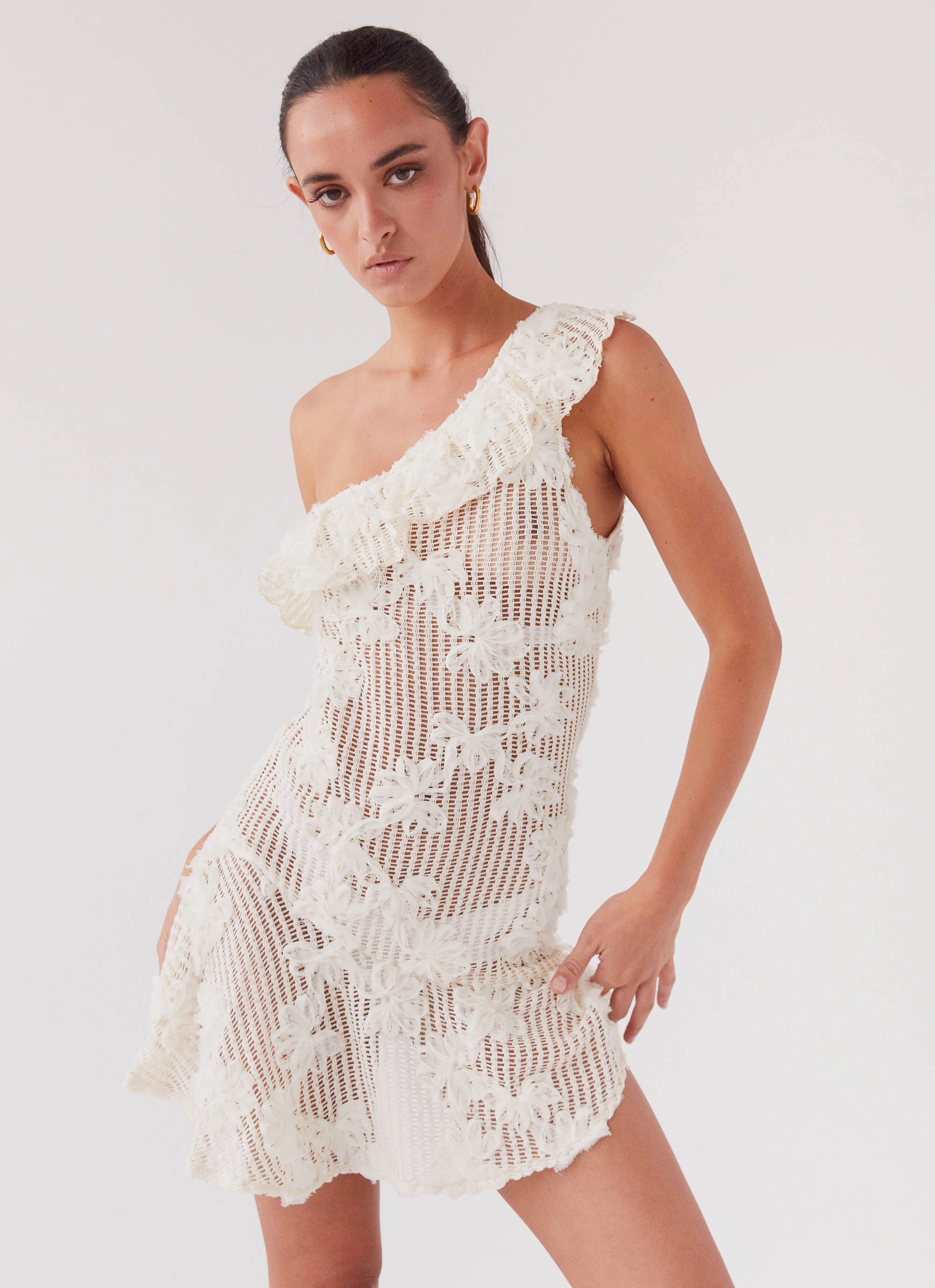 Trendy floral dress Juliette Embroidered Mini Dress - Ivory Tea