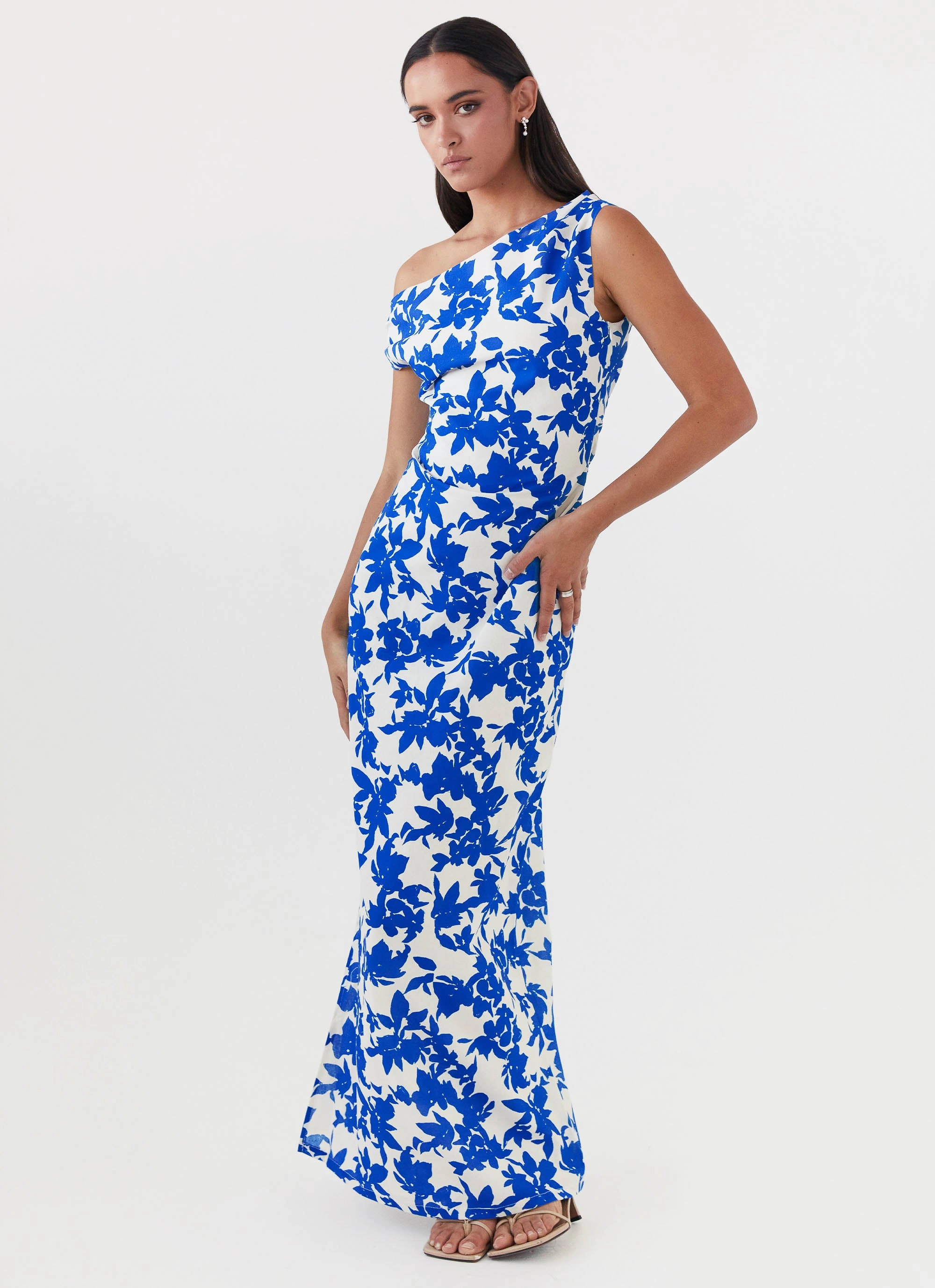 Pyper Off Shoulder Maxi Dress - Blue Floral Chic casual