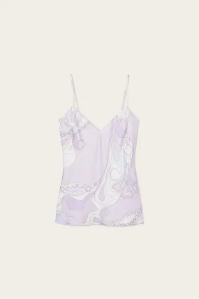 Orchidee Print Silk Top Embroidered Logo Must-Have Item