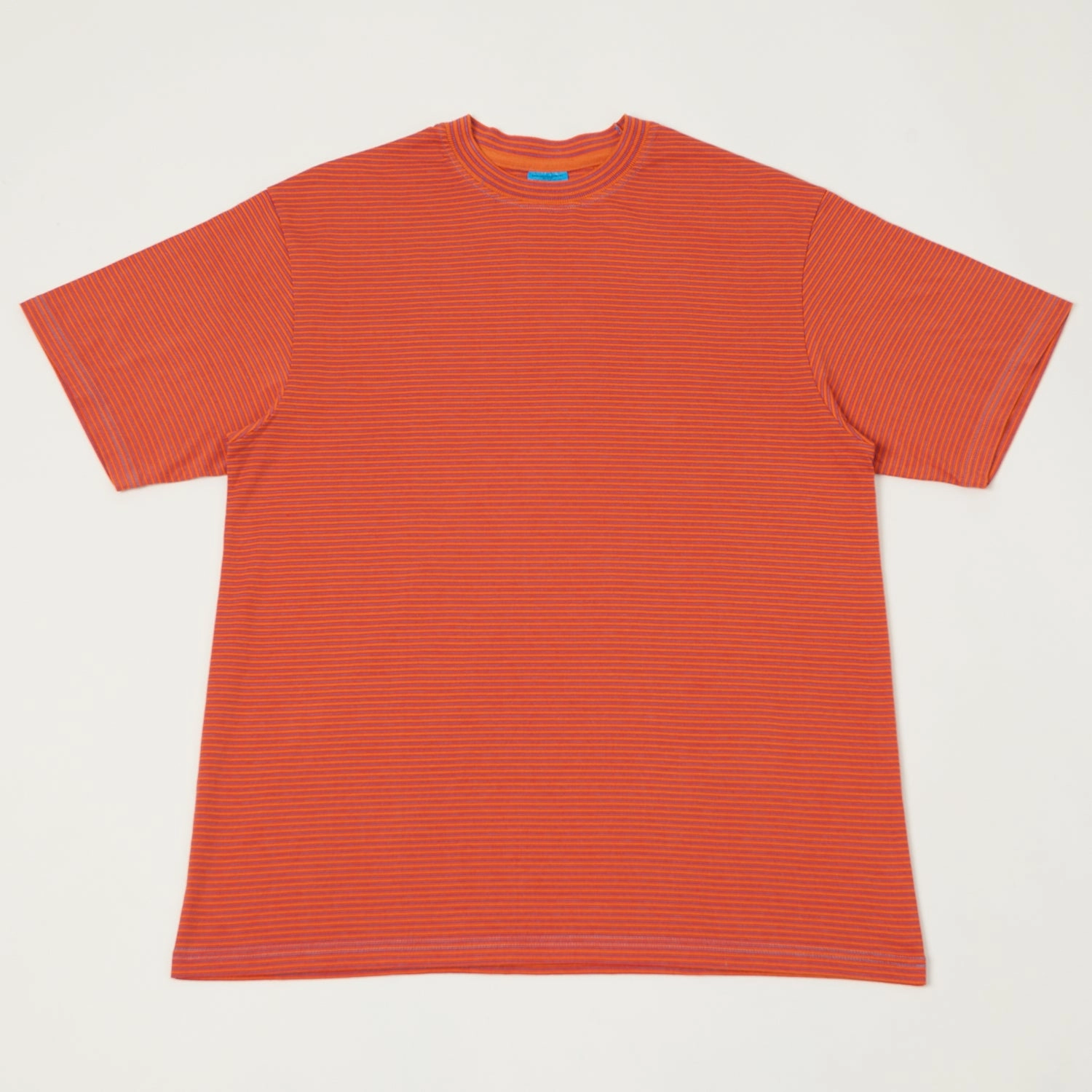 Yonetomi 'New Basic' Garment Dyed Stripe T-Shirt - Orange Snag Resistant Surface Soft Stretch Fit