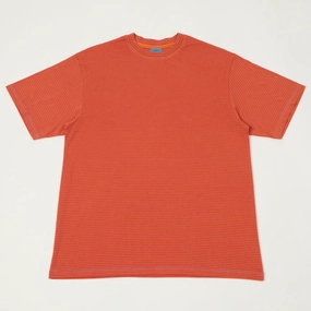 Yonetomi 'New Basic' Garment Dyed Stripe T-Shirt - Orange Snag Resistant Surface Soft Stretch Fit