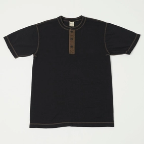 Buzz Rickson's Slub Henley T-Shirt - Black Edgy