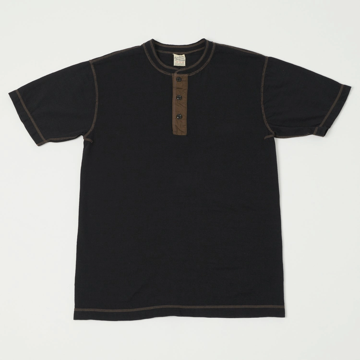 Buzz Rickson's Slub Henley T-Shirt - Black Moisture wicking