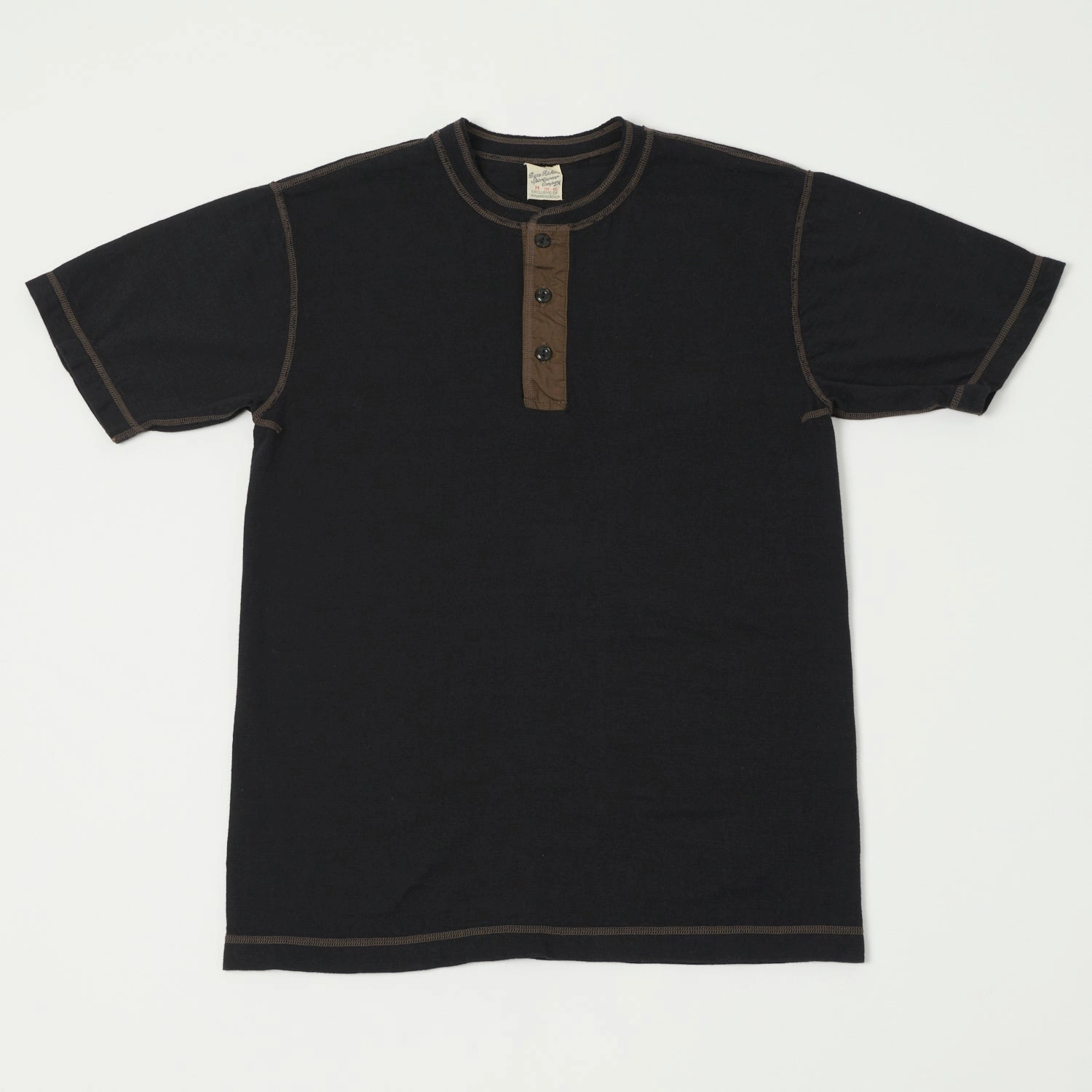 Buzz Rickson's Slub Henley T-Shirt - Black Edgy