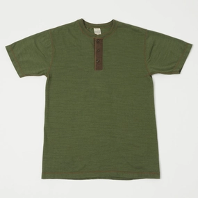 Buzz Rickson's Slub Henley T-Shirt - Olive coordinate with other items