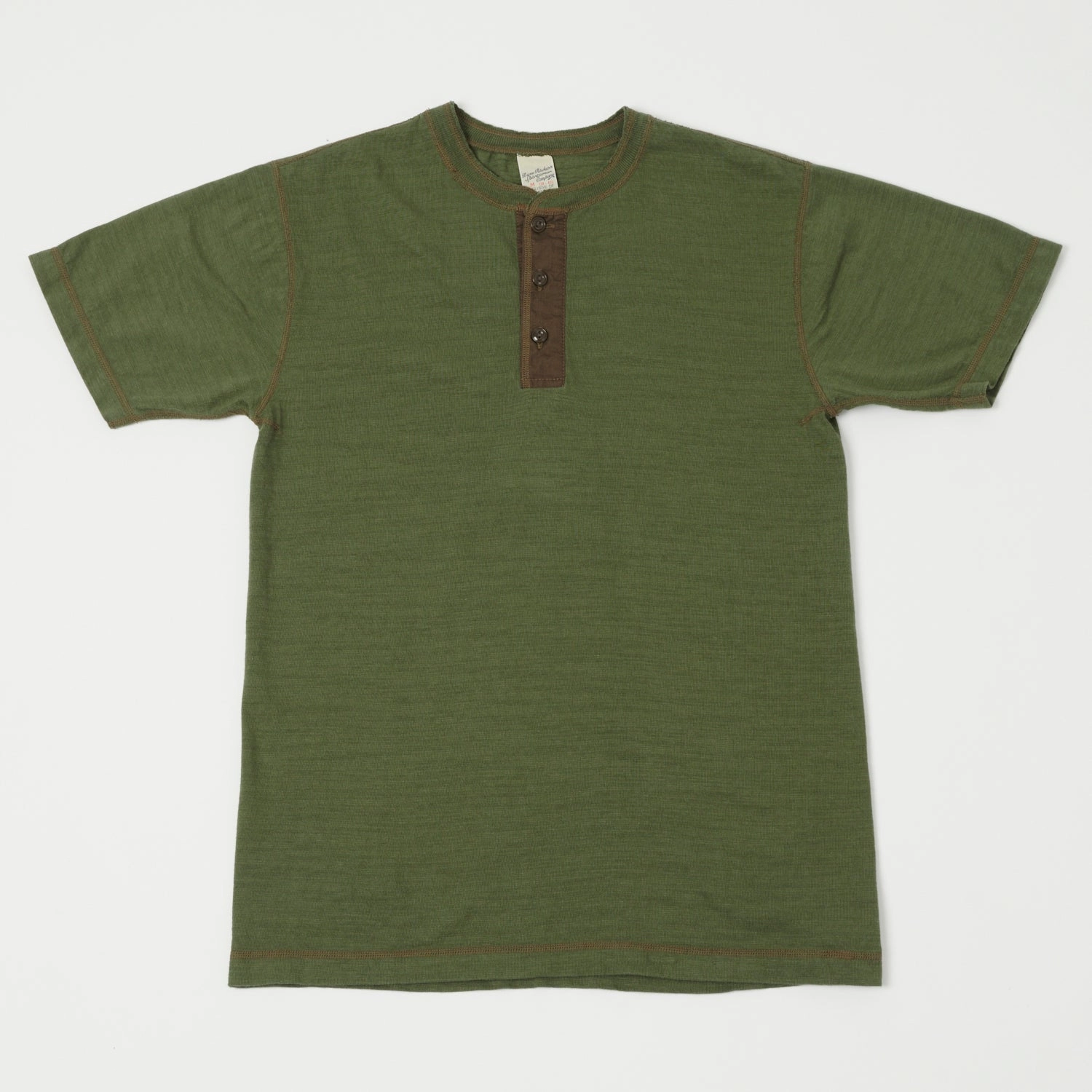 Buzz Rickson's Slub Henley T-Shirt - Olive Casual Design Fit