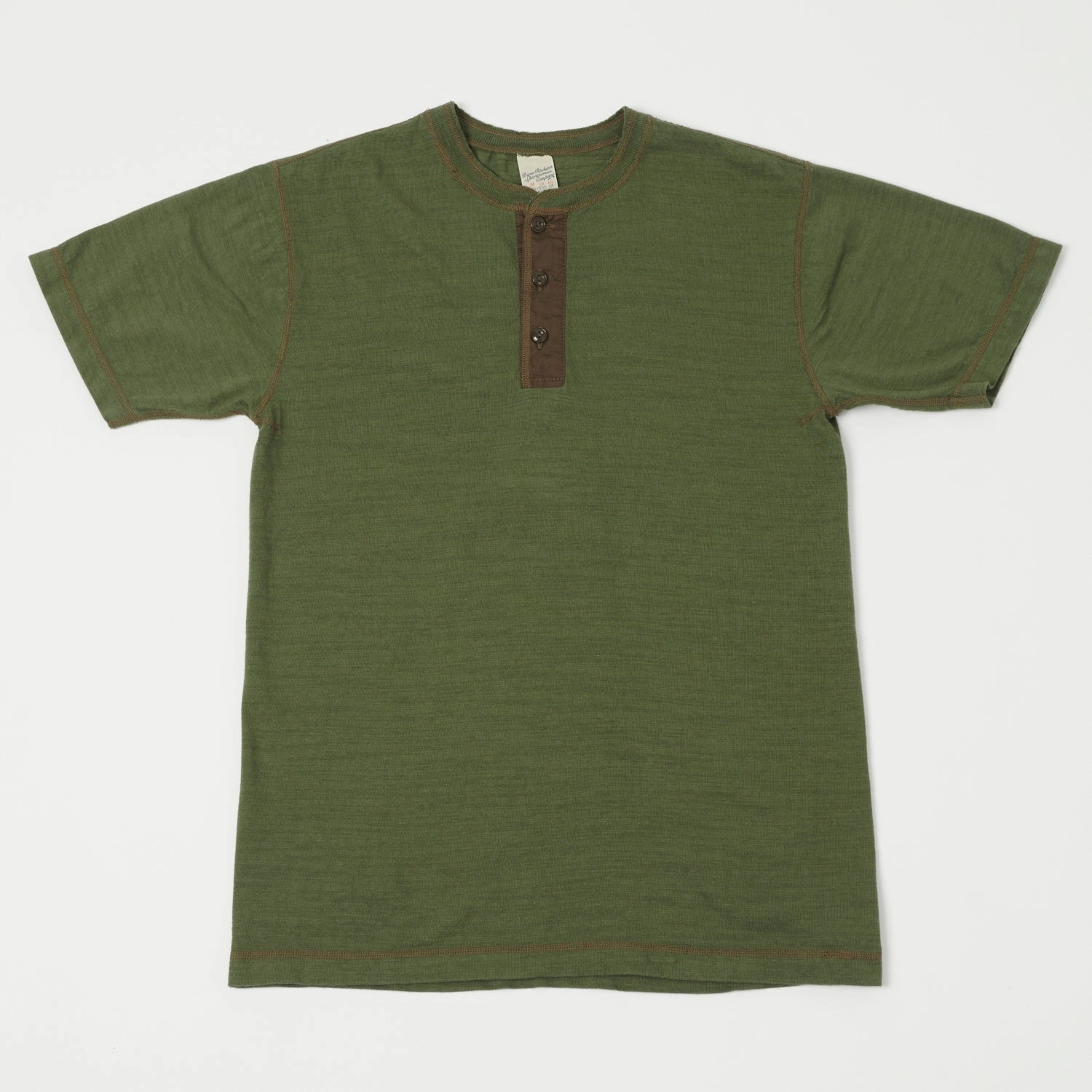 Buzz Rickson's Slub Henley T-Shirt - Olive coordinate with other items