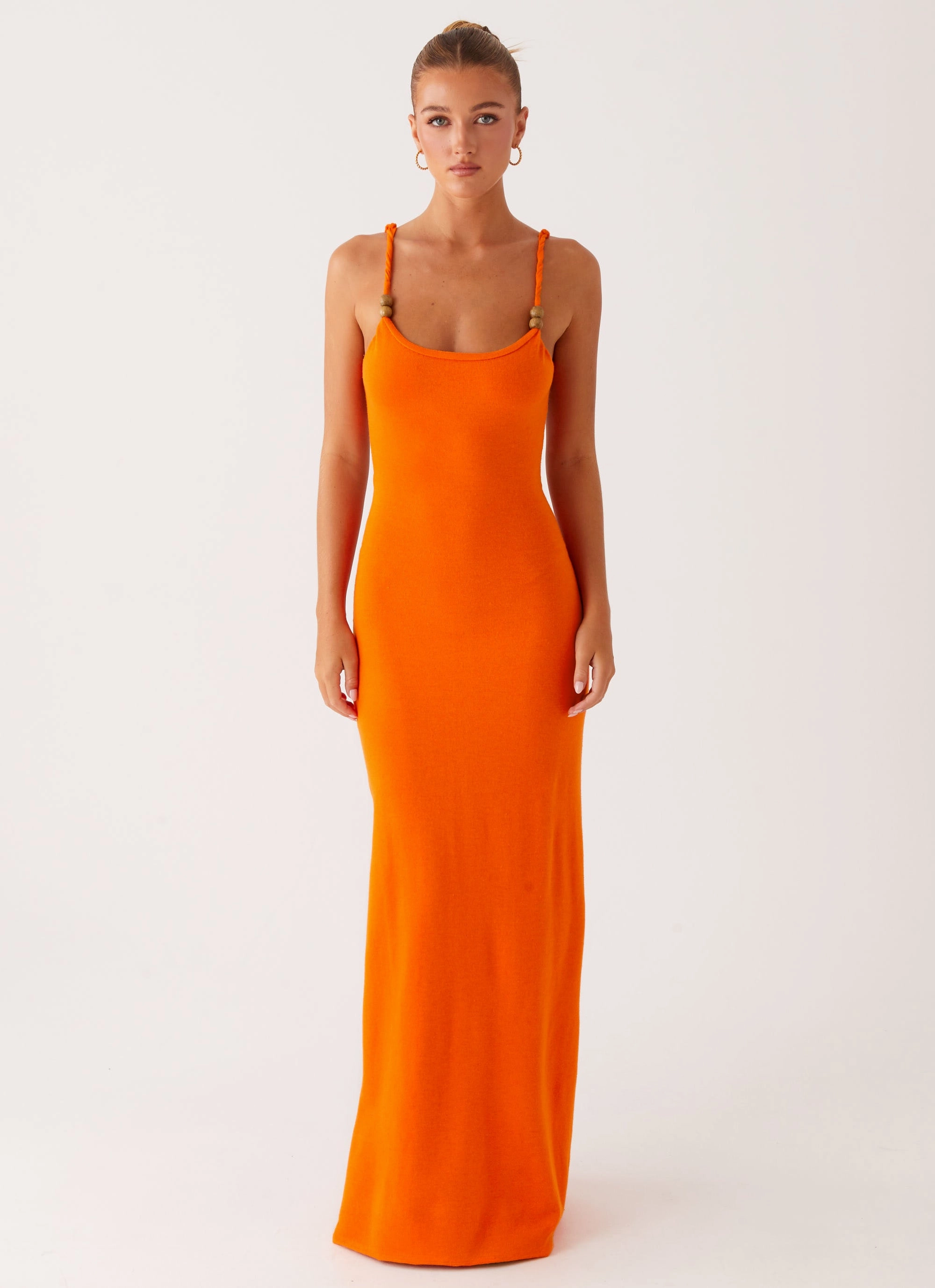 Contrasting Detail Elaina Knit Maxi Dress - Orange