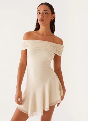 Finola Off Shoulder Mini Dress - Pastel Yellow Elegant Line Airy Comfort