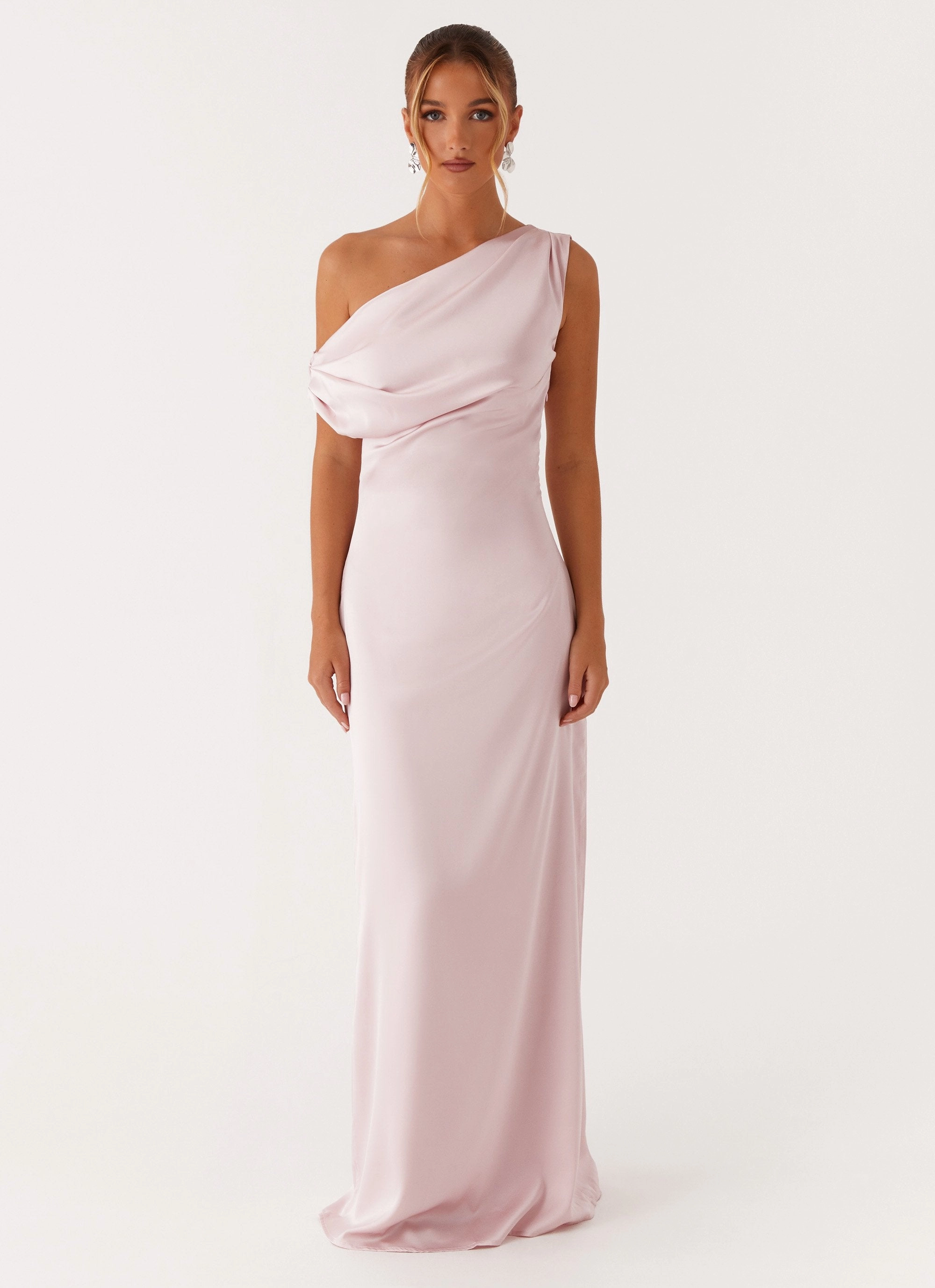 Heart Of Glass Satin Maxi Dress - Pink Soft Fashion Wrap style