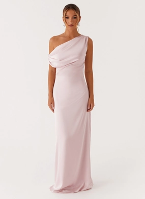 Heart Of Glass Satin Maxi Dress - Pink Soft Fashion Wrap style