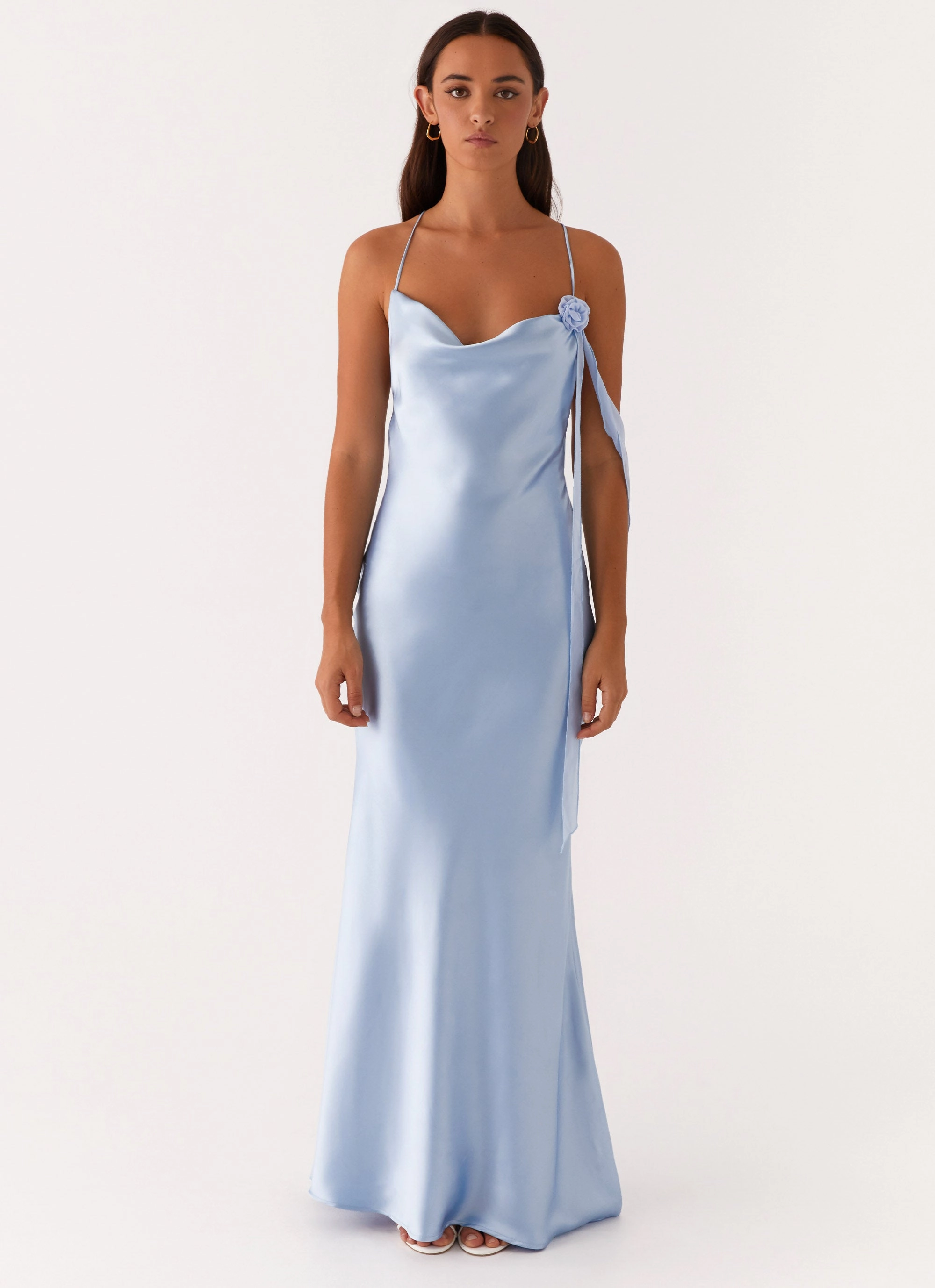 Evening Event Resort Ready Too Sweet Satin Maxi Dress - Blue