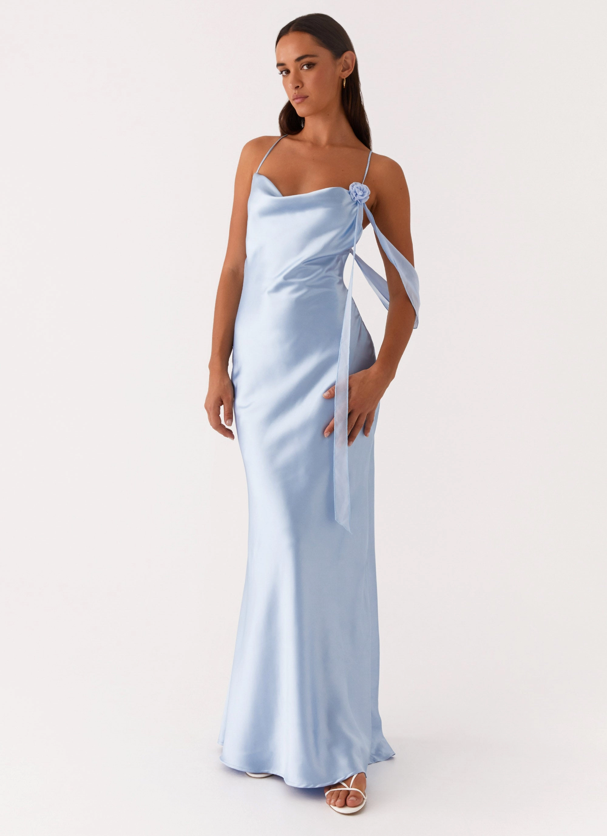 Fit for All Seasons Too Sweet Satin Maxi Dress - Blue