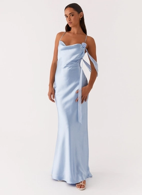 Fit for All Seasons Too Sweet Satin Maxi Dress - Blue