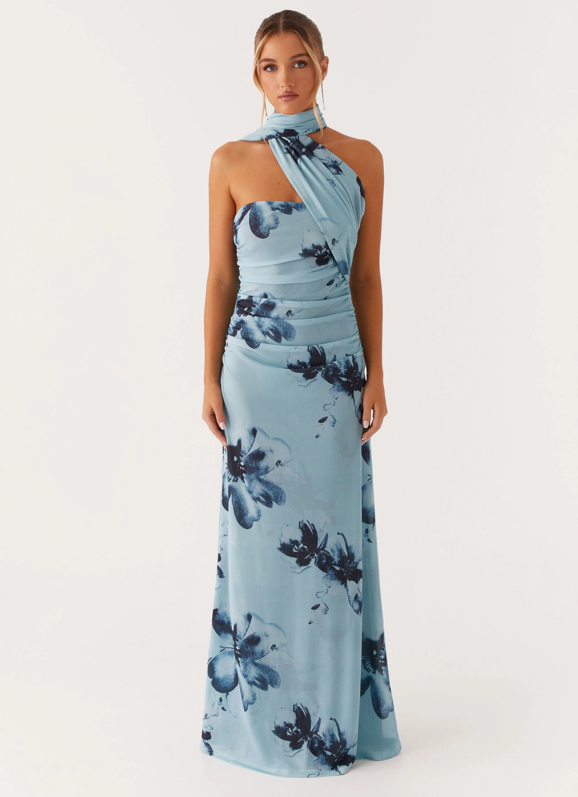 Songbird Maxi Dress - Blue Black Floral Striped-Pattern