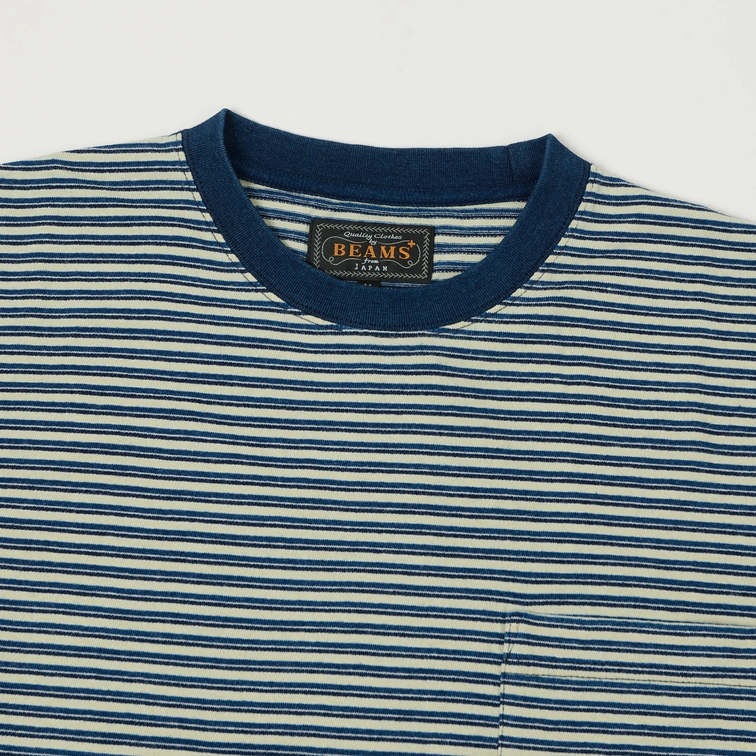 Beams Plus Stripe Pocket T-Shirt - Indigo/Off White Travel convenience
