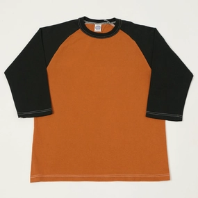 Casual Essential Wear Water Based Ink TOYS McCOY Raglan Sleeve Baseball T-Shirt - Orange/Black