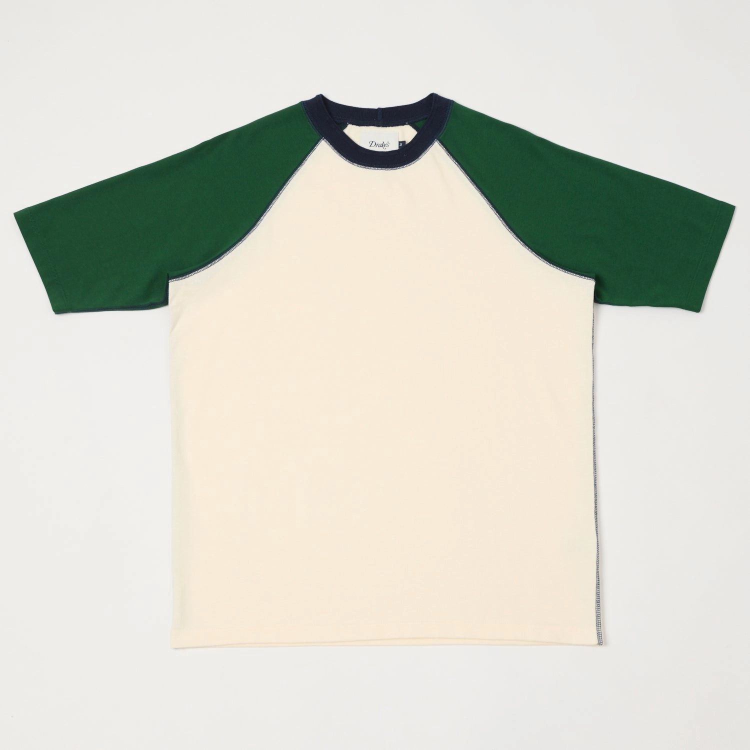 Drake's Raglan Sleeve Hiking Tee - Ecru/Green tall size GarmentDyedTexture