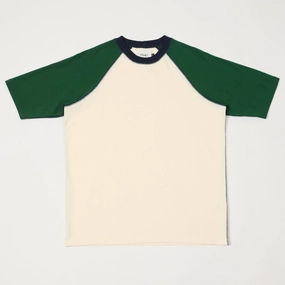 Drake's Raglan Sleeve Hiking Tee - Ecru/Green tall size GarmentDyedTexture