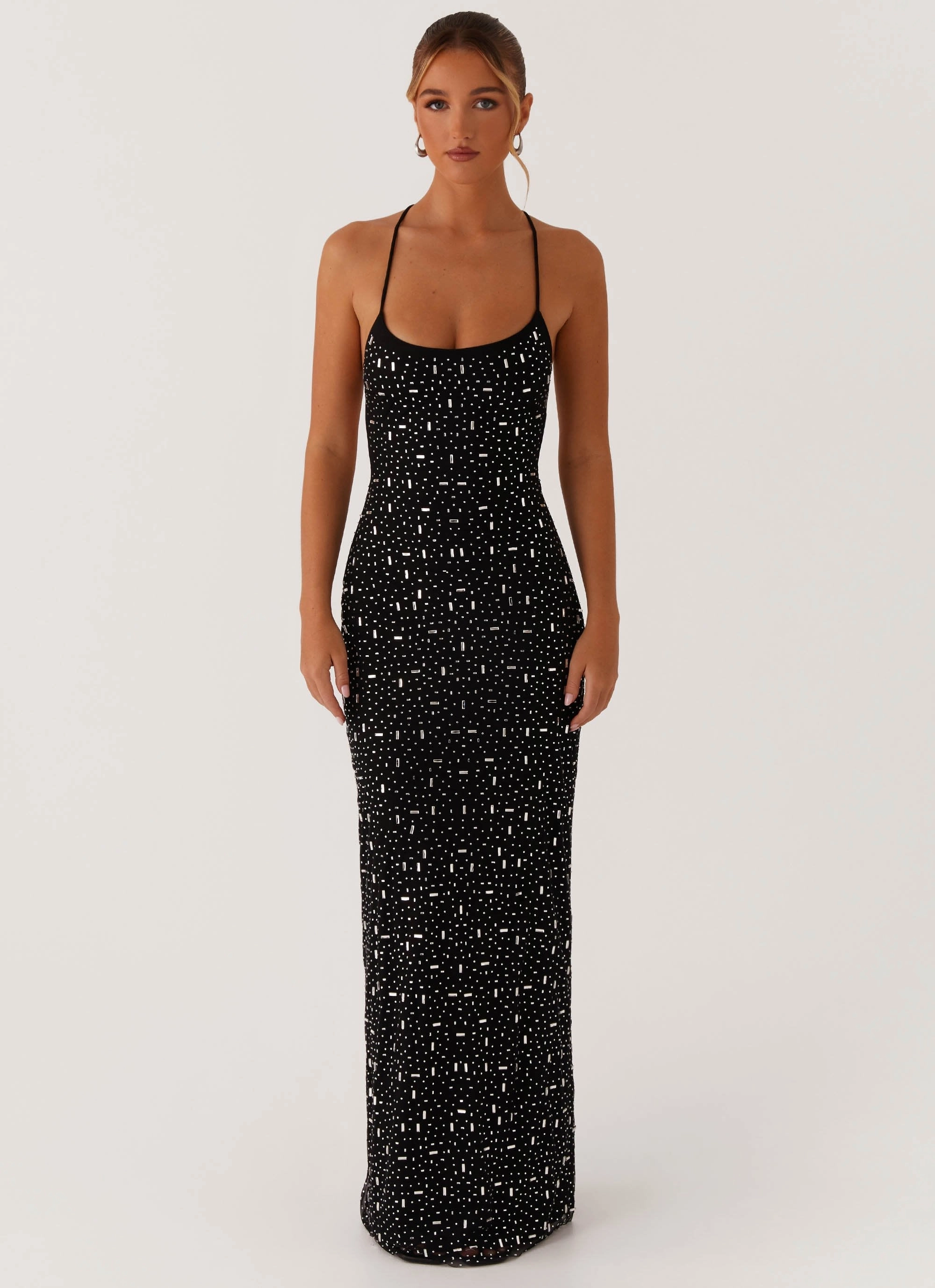 Cressida Rhinestone Mesh Maxi Dress - Black Easy-Storage Bold Cut