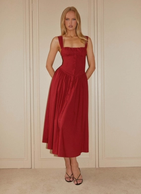 Wardrobe-Staple Trend Smart Emmalina Midi Dress - Deep Red