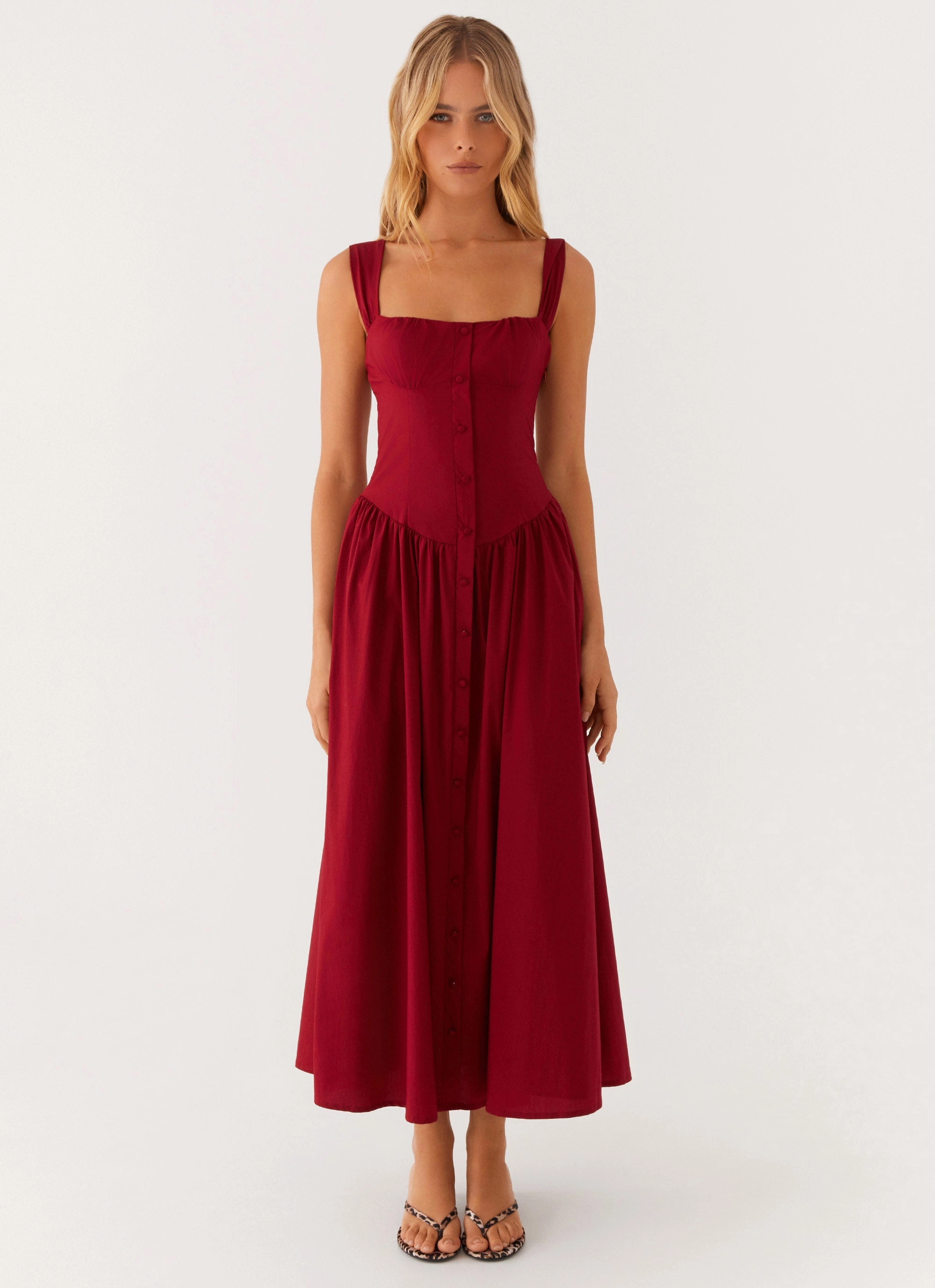 Emmalina Midi Dress - Deep Red DurableStitching