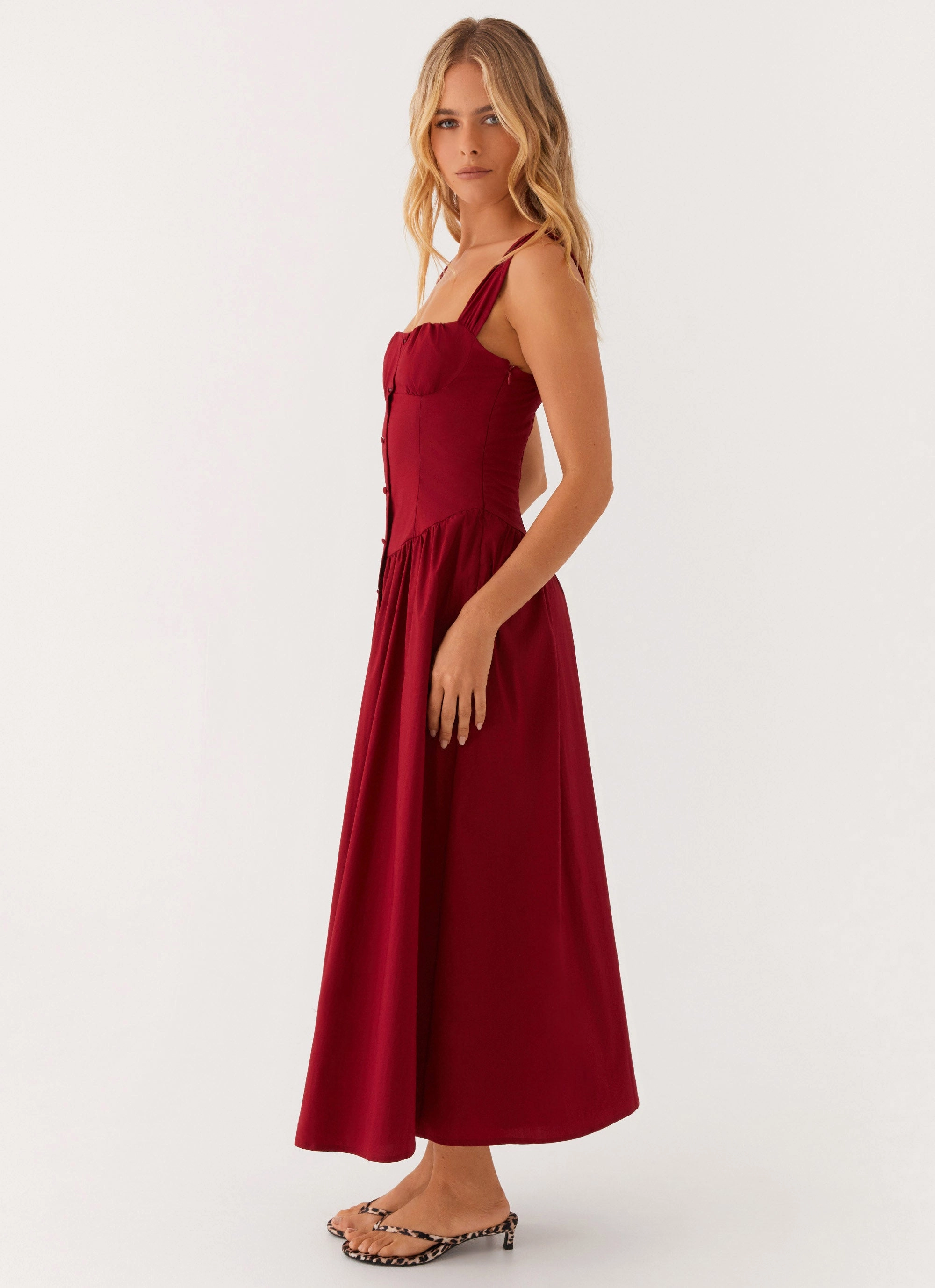 Emmalina Midi Dress - Deep Red Smart Layers