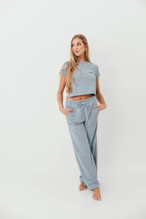 Durable Blend Knitwear Repair Toolkit Find Your Soft Striped Top and Flare Pants Set in Grey Blue