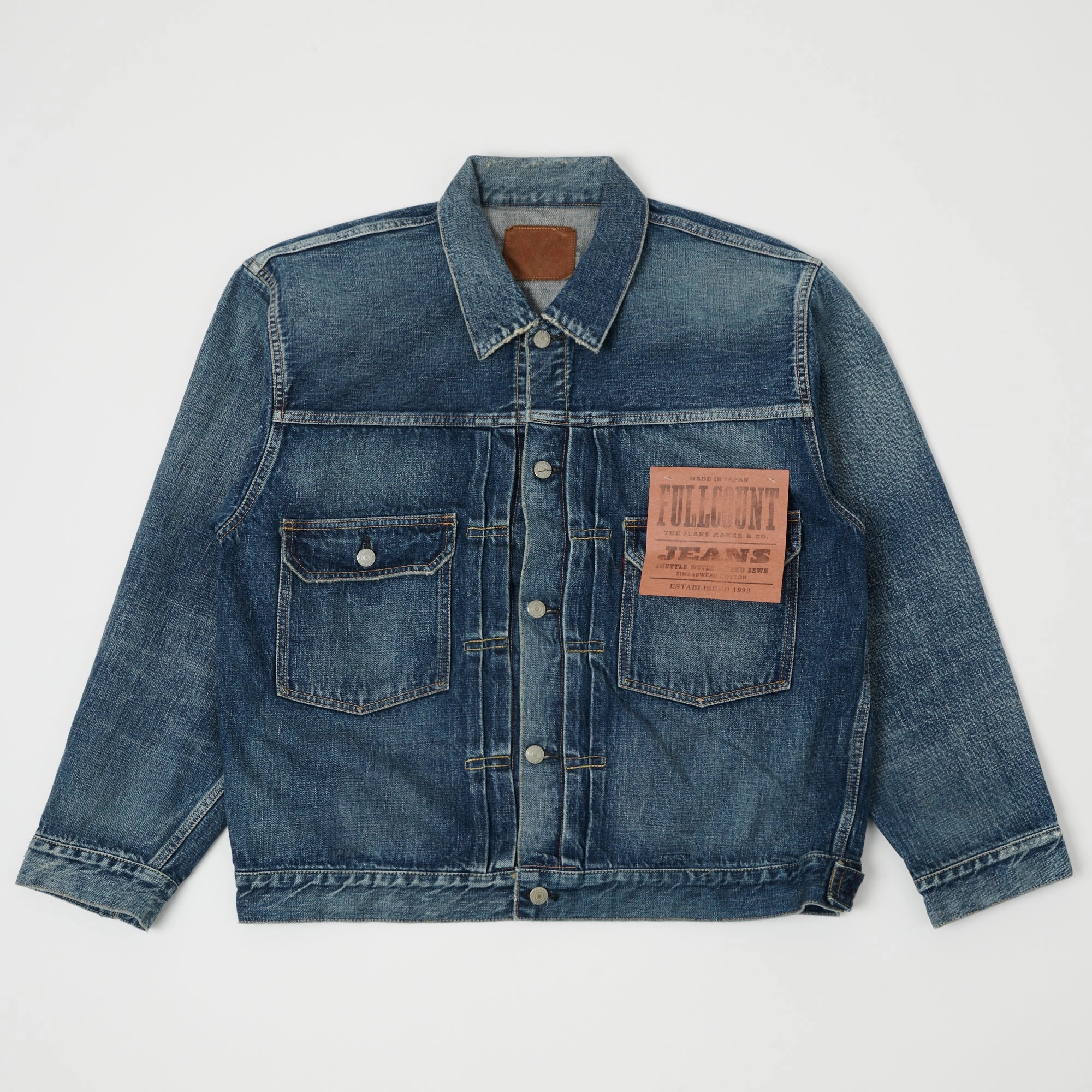 Full Count 2102 13.75oz Type II Denim Jacket - 'Dartford' Wash Trail Layer Windproof Barrier Design