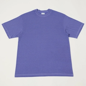 Yonetomi 'New Basic' Garment Dyed Stripe T-Shirt - Purple Comfy and Soft