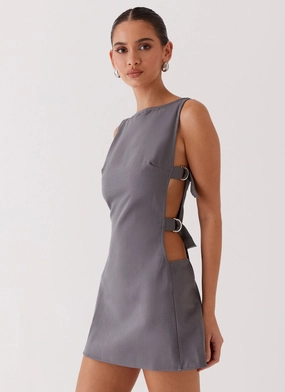 Cherish You Buckle Mini Dress - Charcoal Smart touch Wide Swing