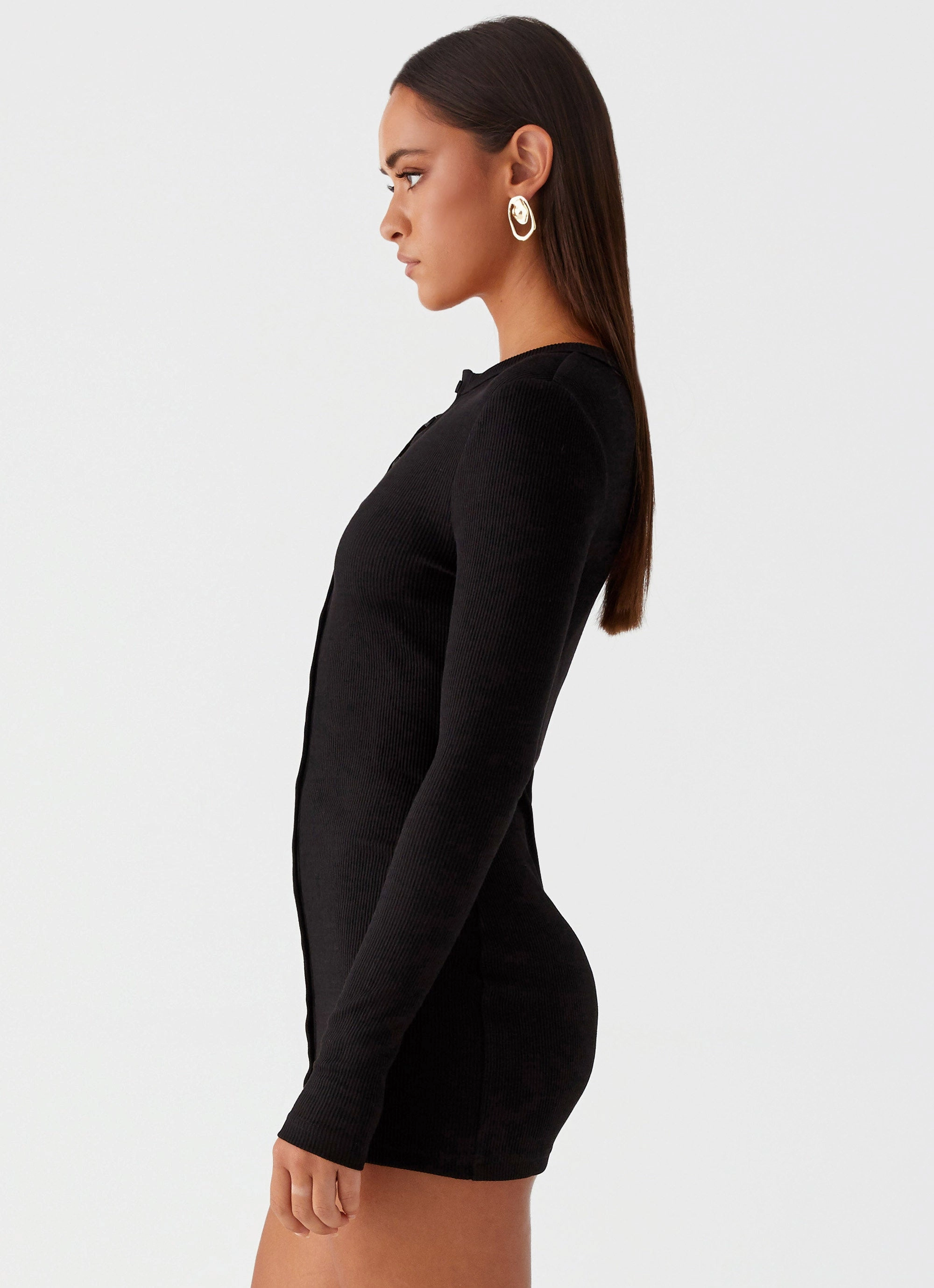 Ailee Long Sleeve Mini Dress - Black All Fit Style