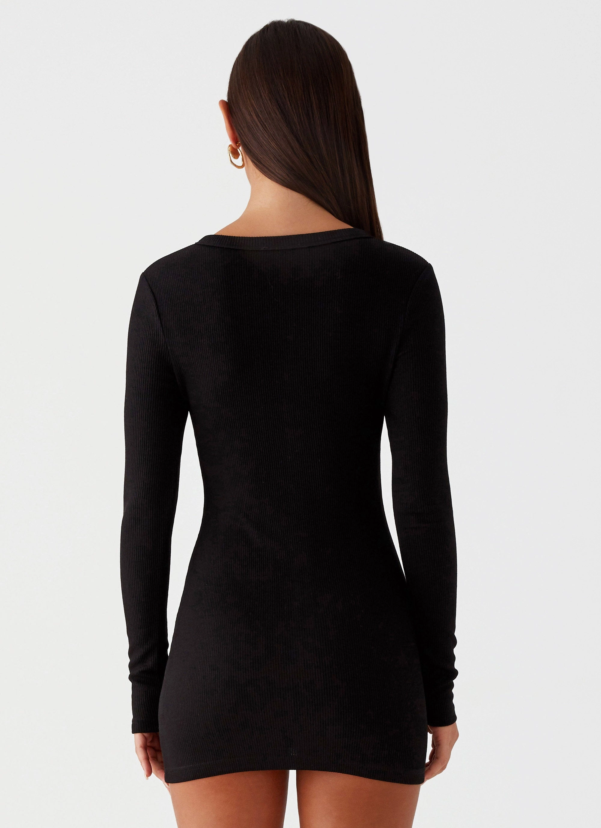 Ailee Long Sleeve Mini Dress - Black Breathable Material Effortless Style