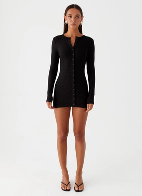 Ailee Long Sleeve Mini Dress - Black Smooth Vibes Trendy Everyday
