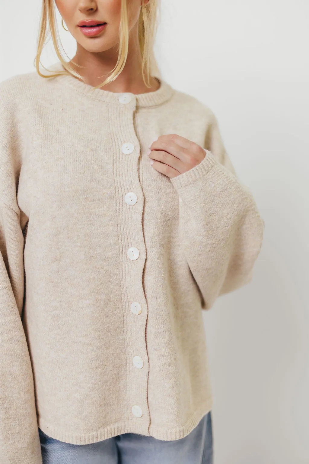 Hartford Cardigan Top in Oatmeal Light Drape Seamless construction