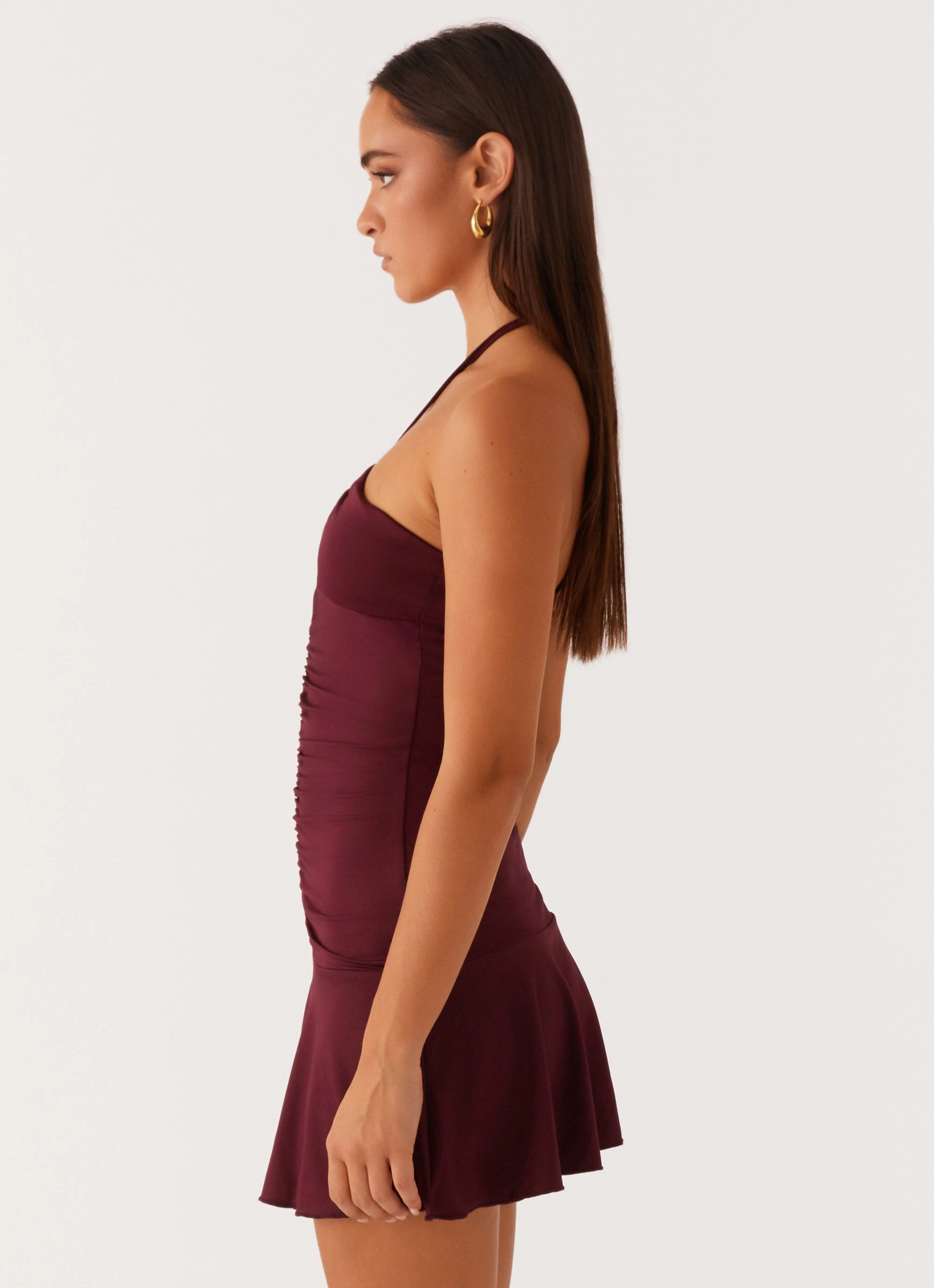 Katrina Halterneck Mini Dress - Deep Maroon City-Style Calm Shine
