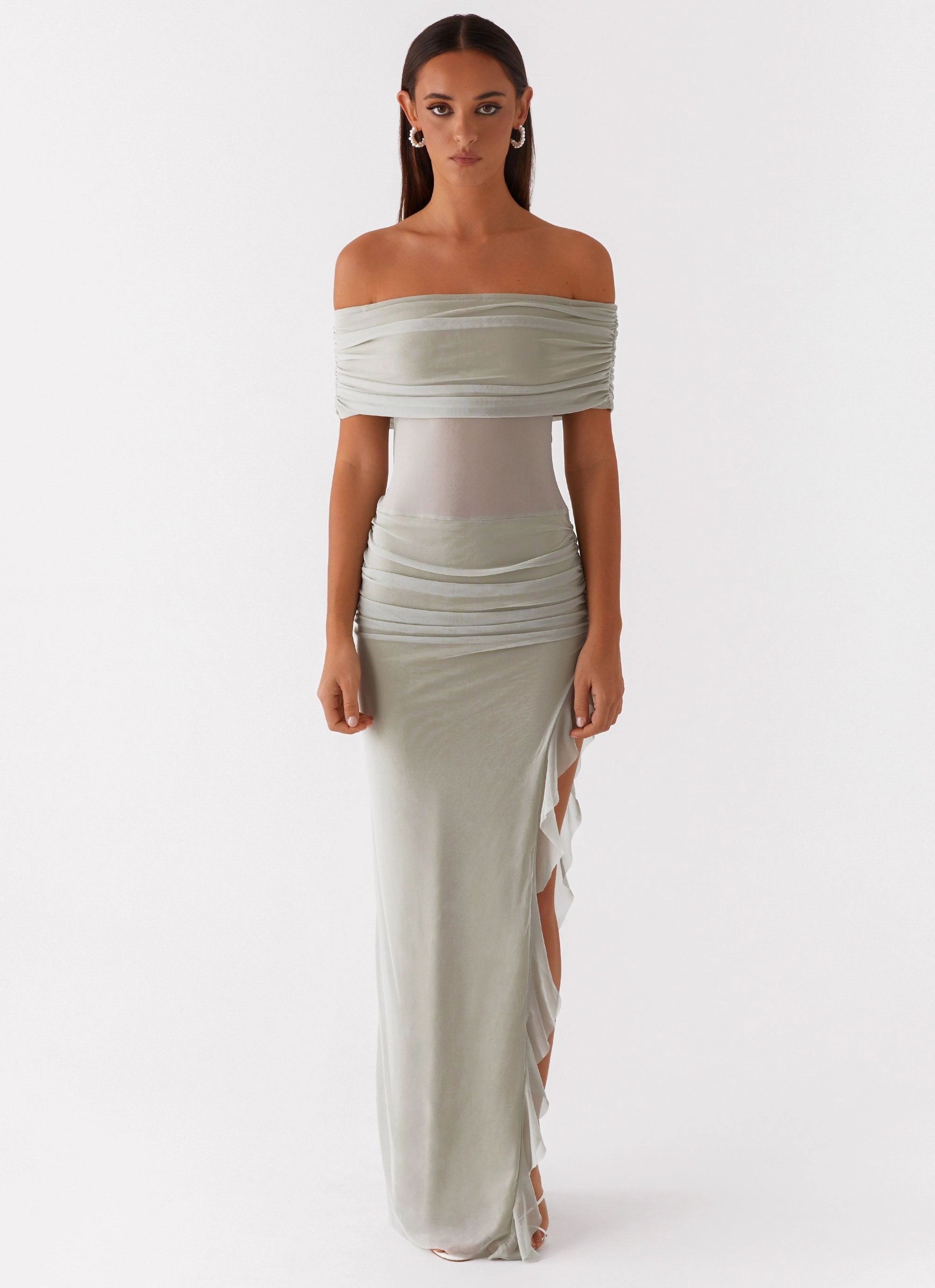 Nelly Off Shoulder Maxi Dress - Pistachio Soft Profile