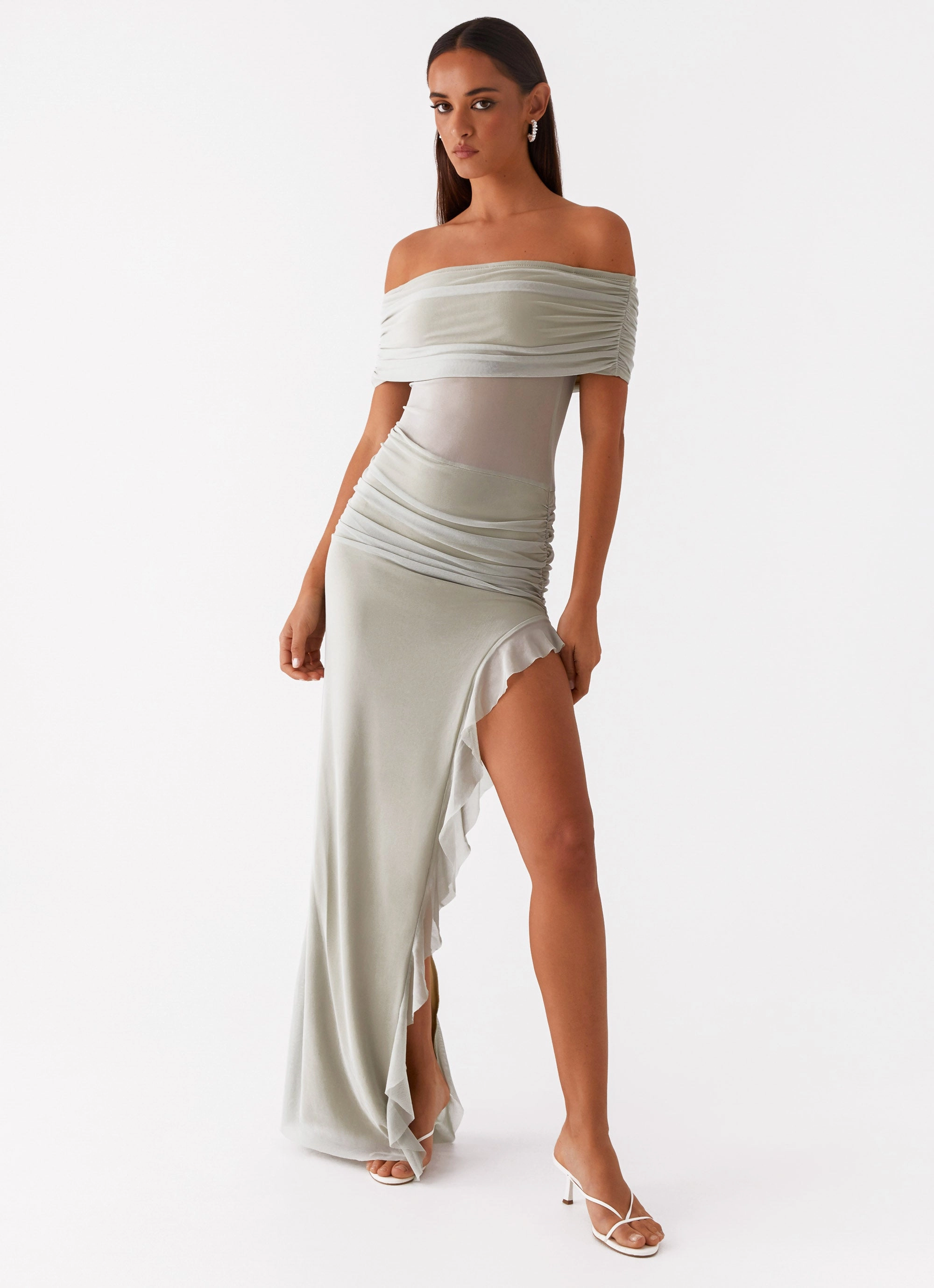 Nelly Off Shoulder Maxi Dress - Pistachio Street Elegance Unique Cut