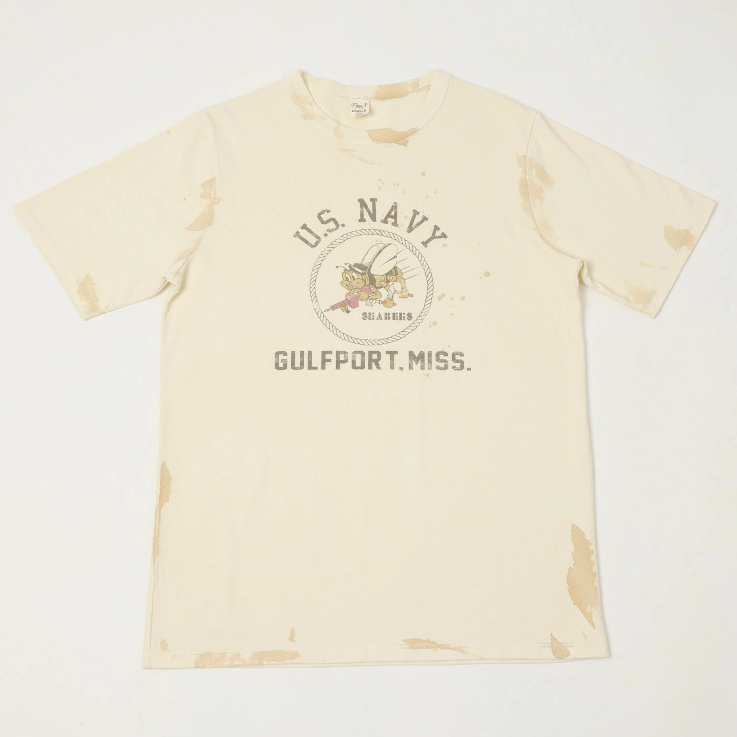 Flea-T 1950s 'Seabees' T-Shirt - White Stretch Jersey Knit sports activity